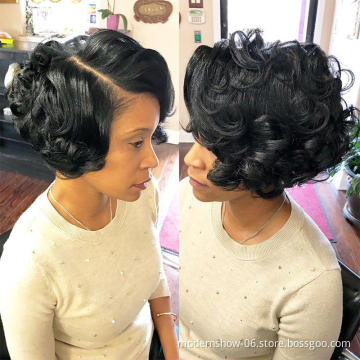 Wholesale Lace Front Wig 6 inch 150% Density Loose Wave Pixie Cut Wigs Human Hair Short Bob Lace Front Wig